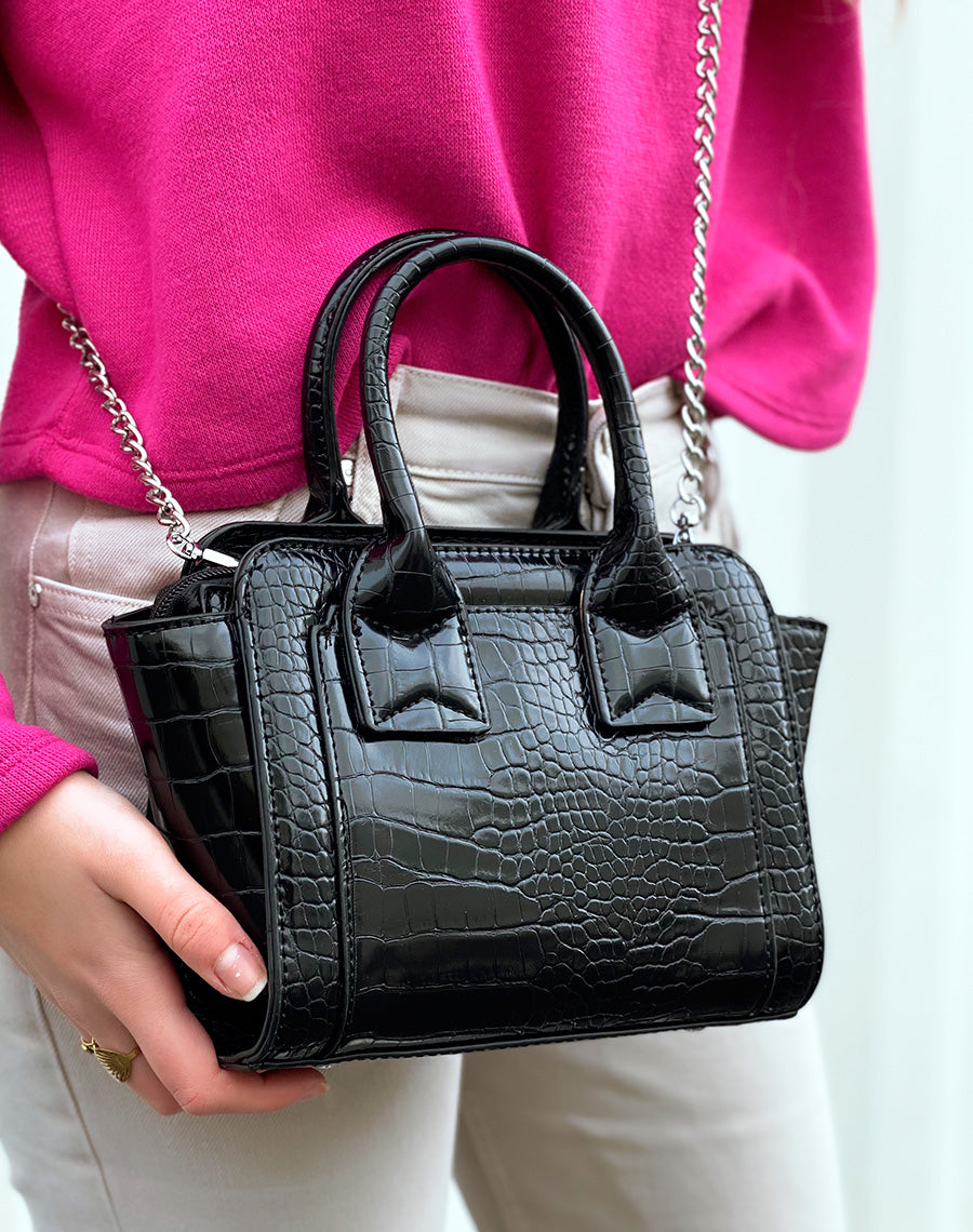 Sac à main noir mini effet croco
