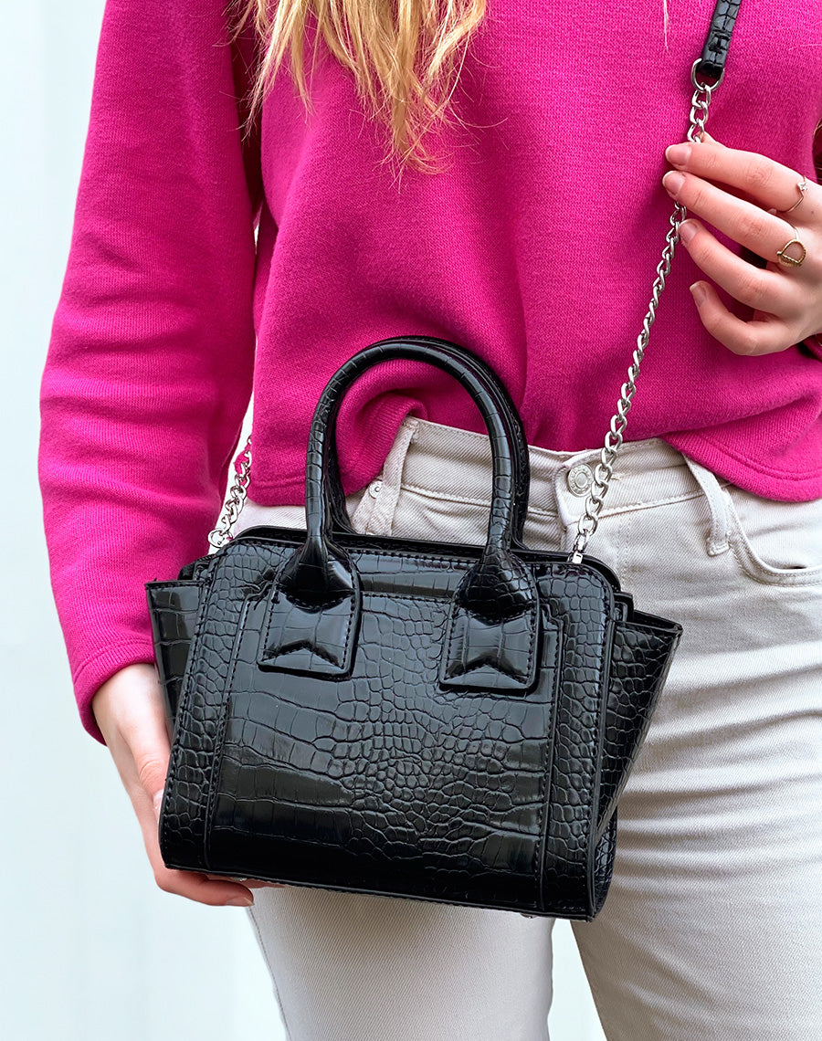 Sac à main noir mini effet croco