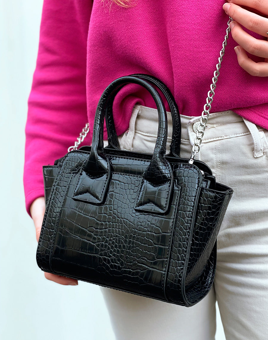 Sac à main noir mini effet croco