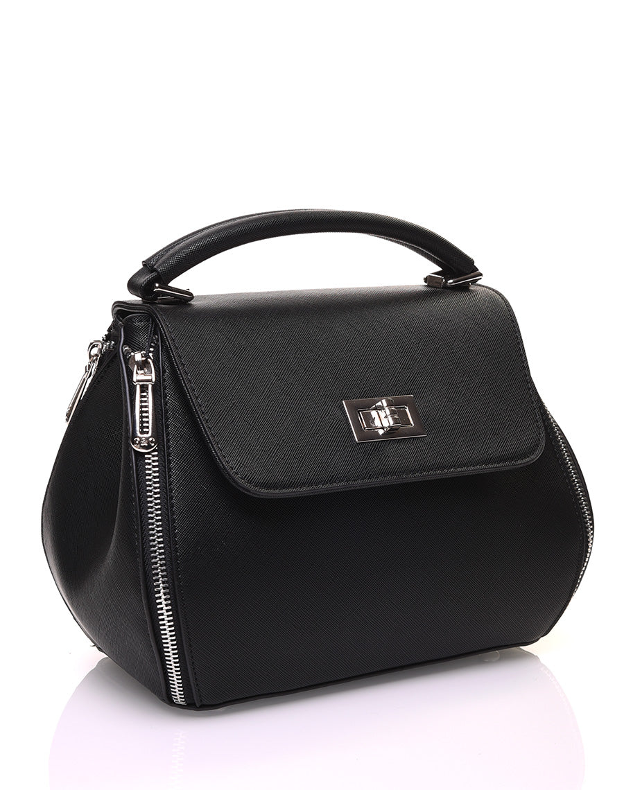 Sac à main noir à petite hanse avec verrou tournant