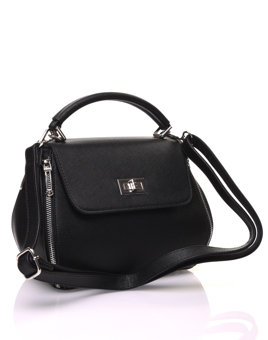 Sac à main noir à petite hanse avec verrou tournant