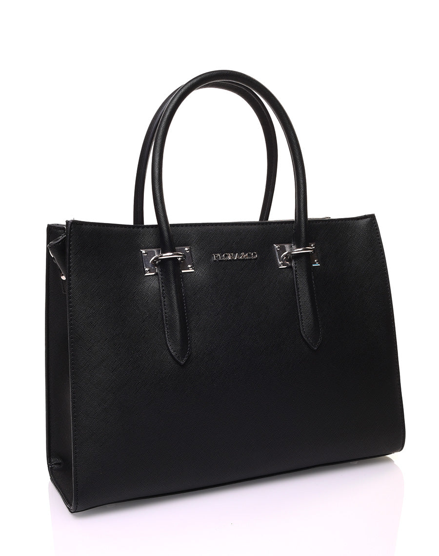 Sac à main noir à plaques couleur argent et hanses moyennes