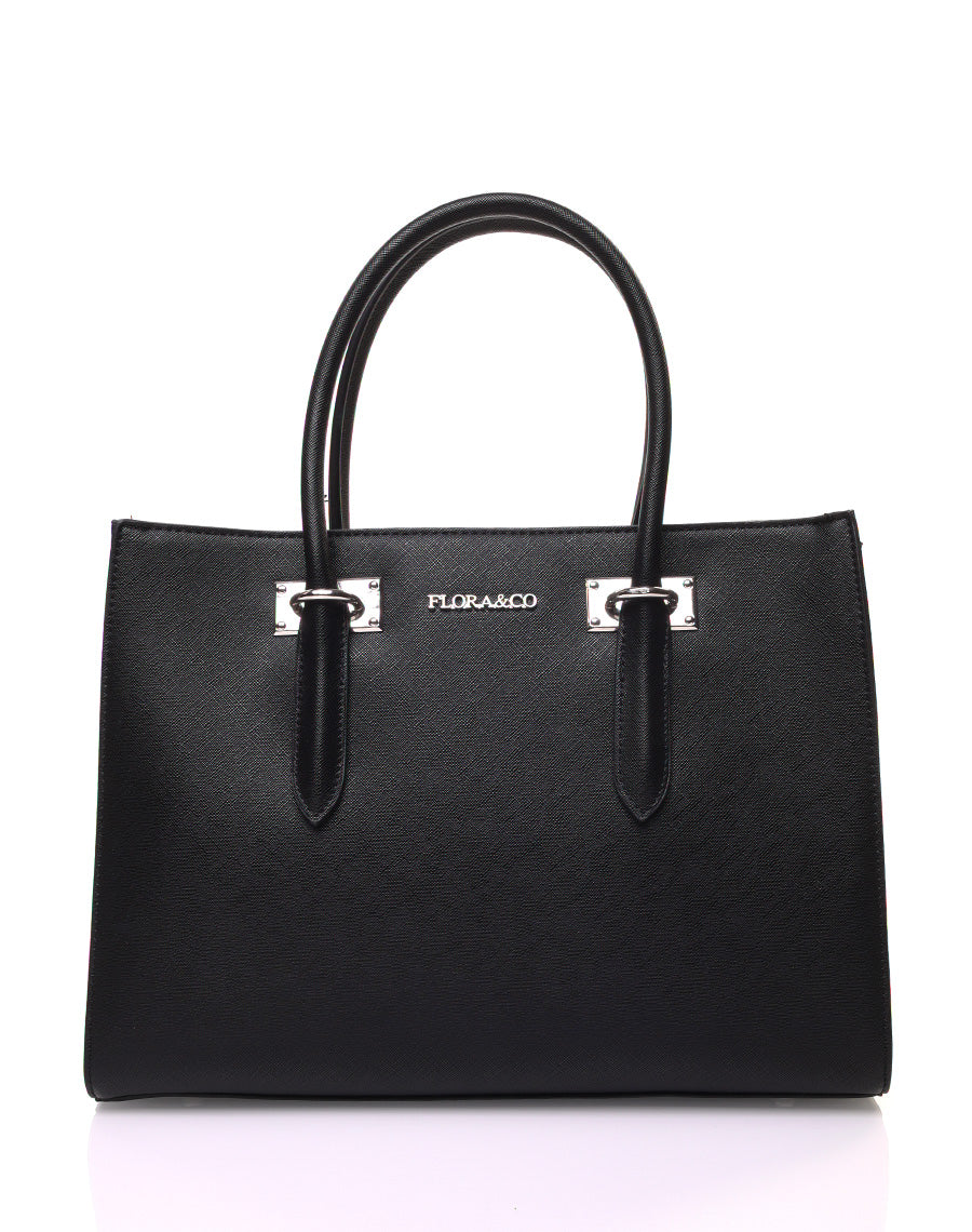 Sac à main noir à plaques couleur argent et hanses moyennes