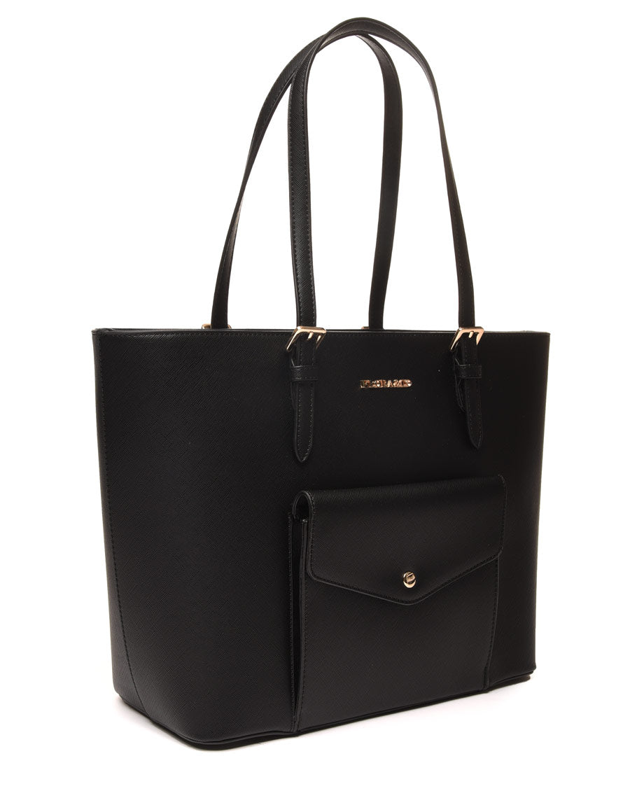 Sac à main noir poche extérieure pression