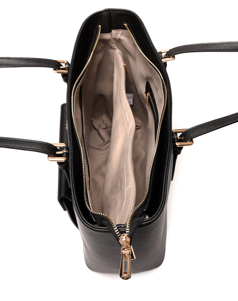 Sac à main noir poche extérieure pression