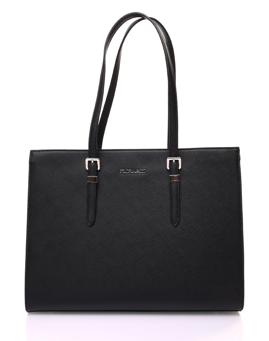 Sac ?� main noir rigide de forme rectangulaire