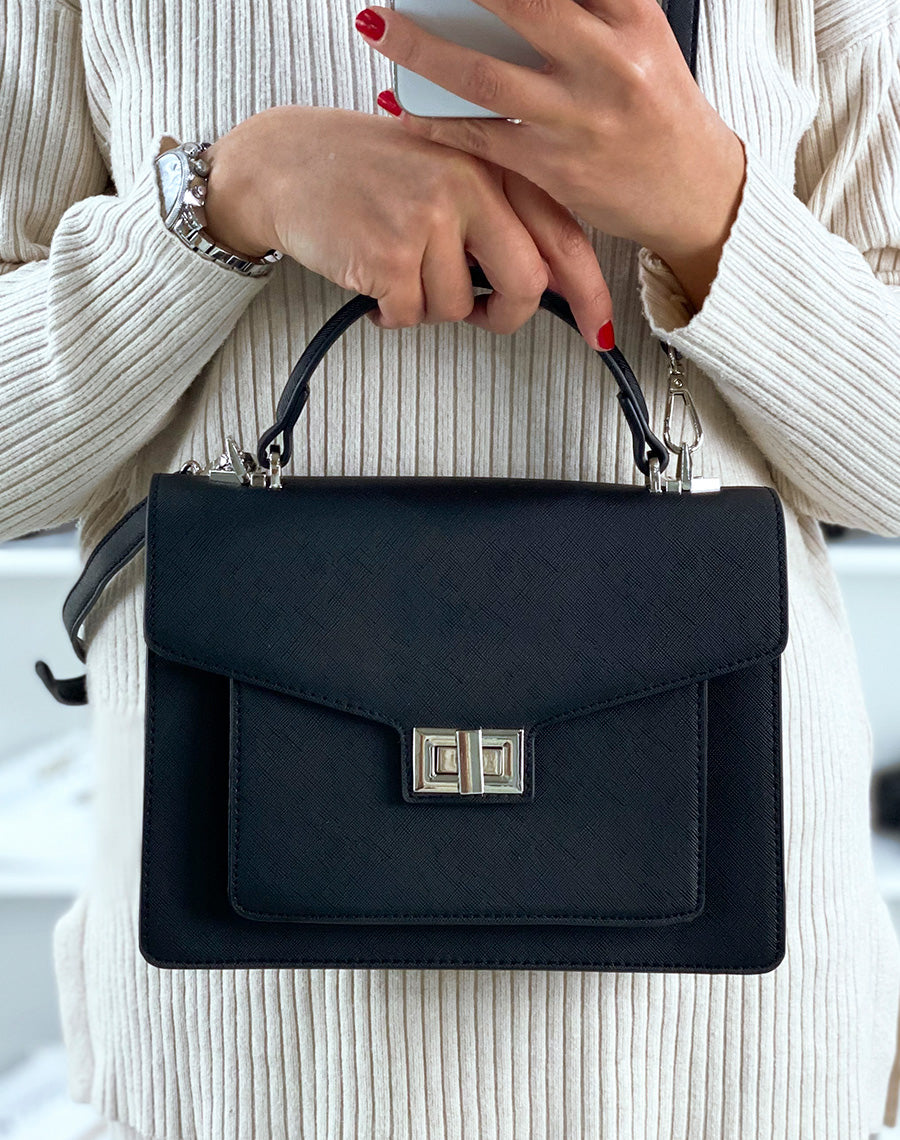 Sac à main noir style cartable