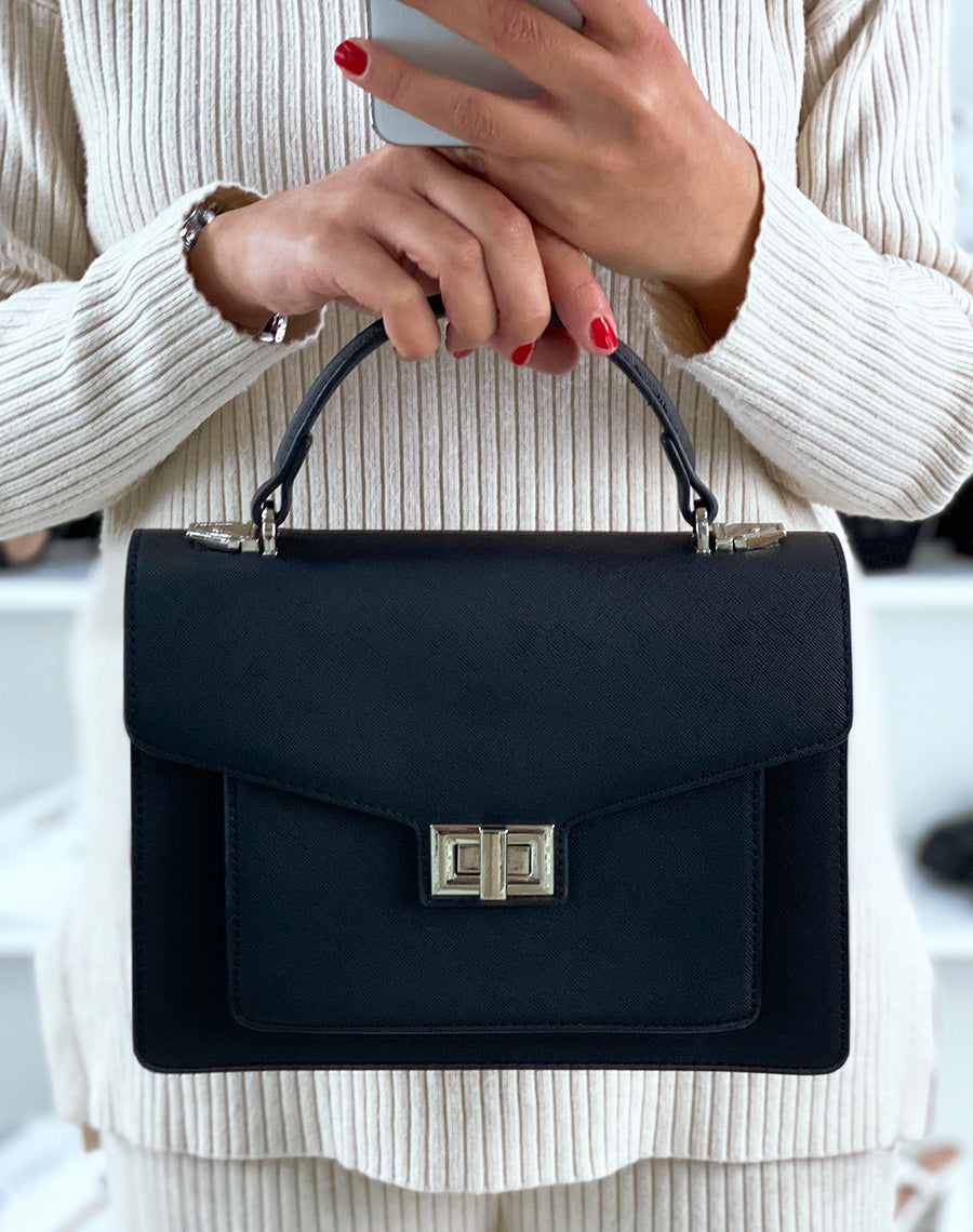 Sac à main noir style cartable
