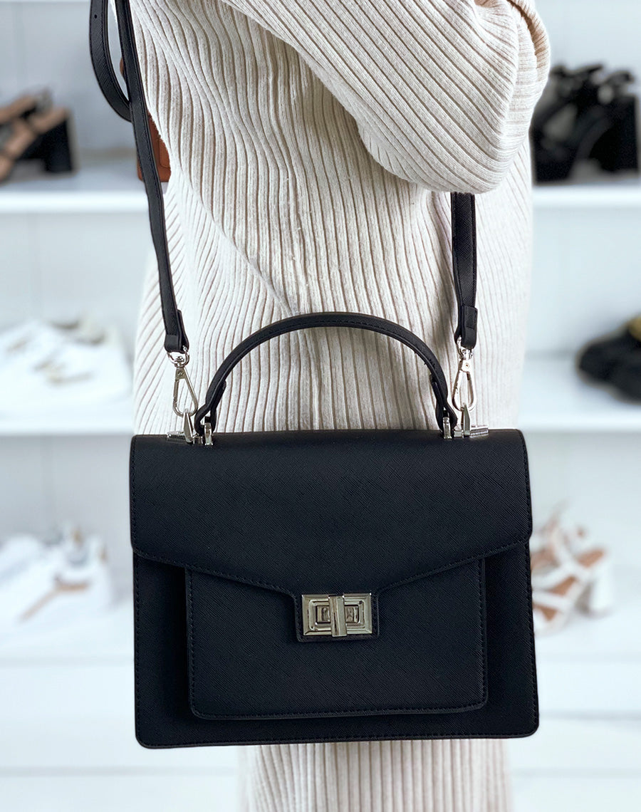 Sac à main noir style cartable