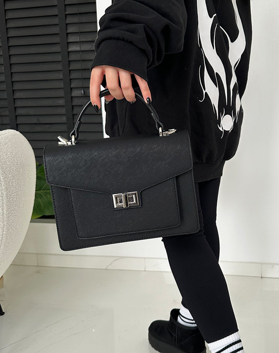 Sac à main noir style cartable