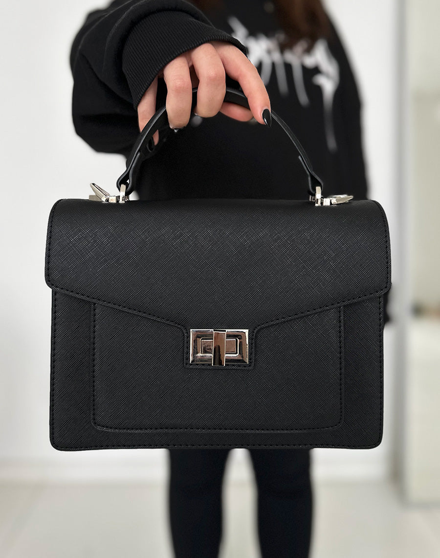 Sac à main noir style cartable