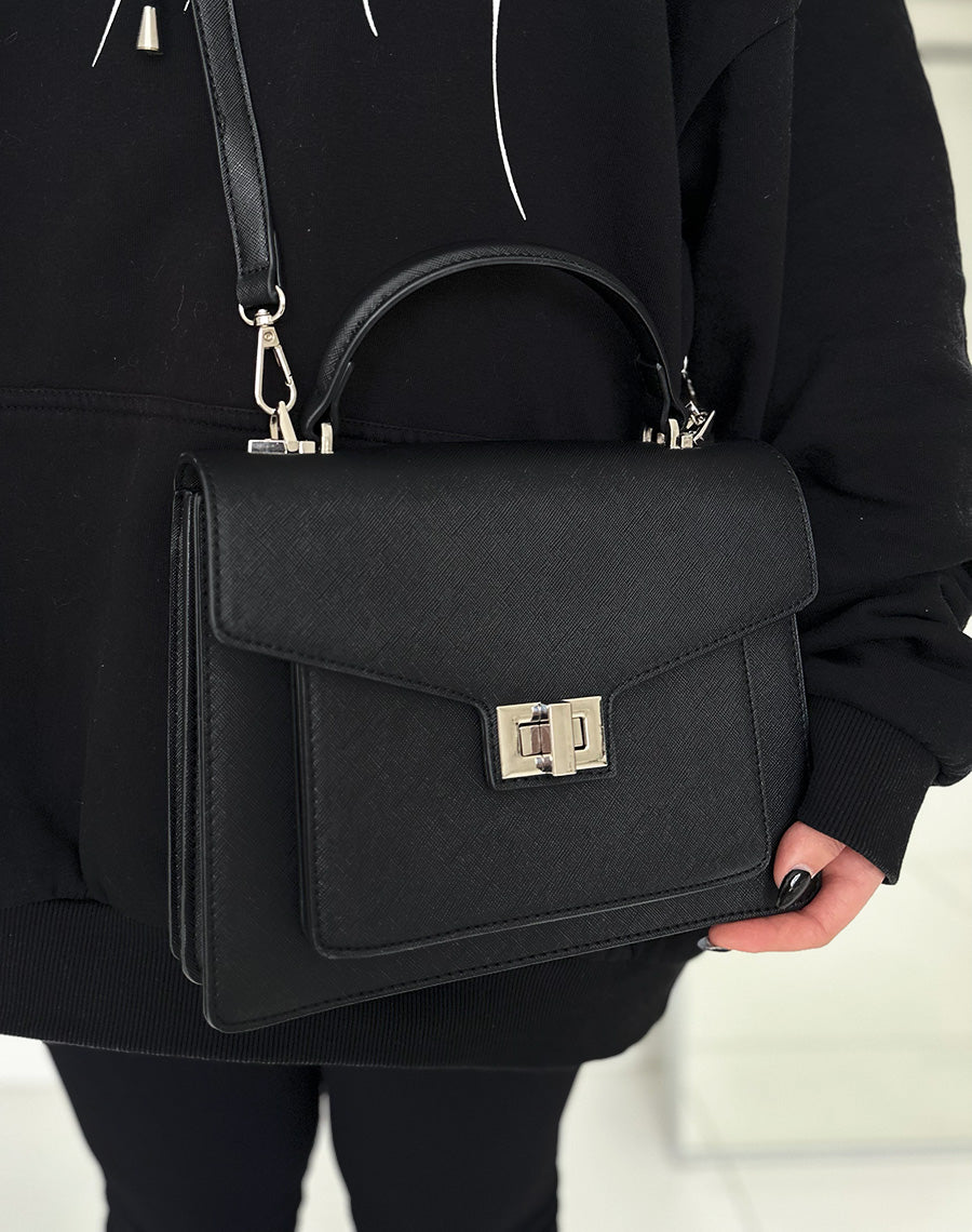 Sac à main noir style cartable