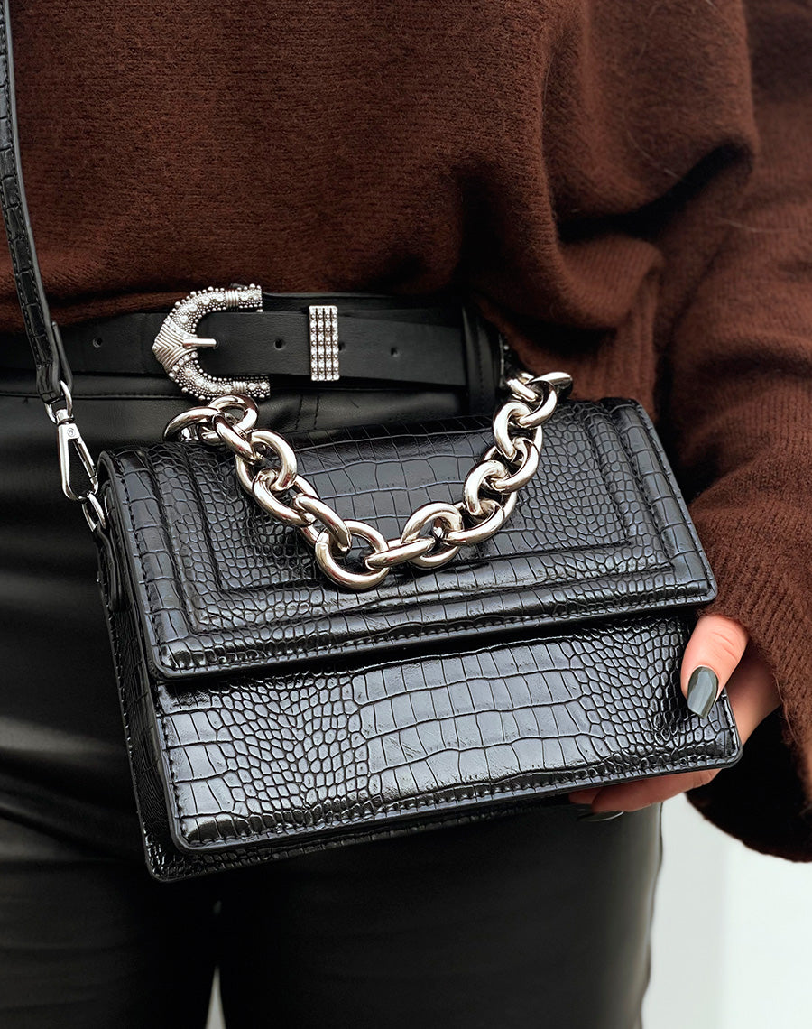 Sac à main noire mini effet croco