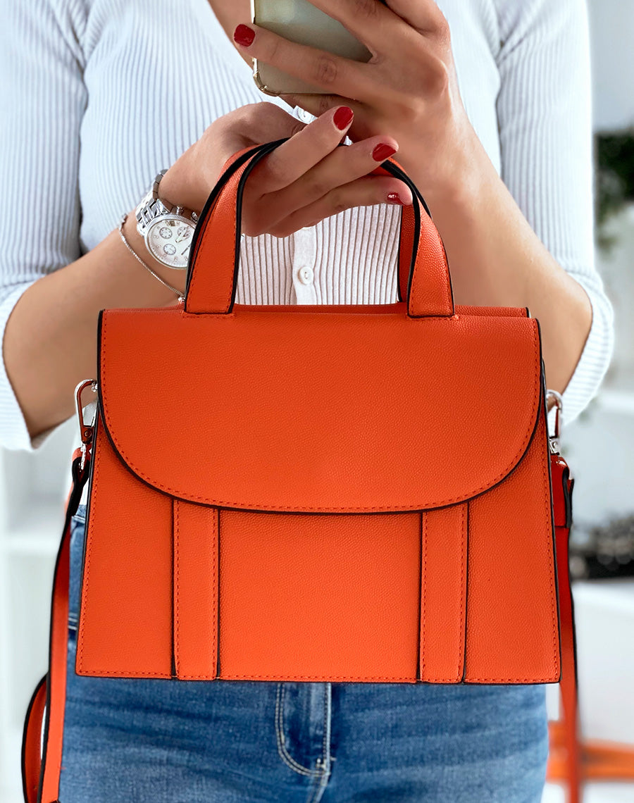 Sac à main orange forme trapèze