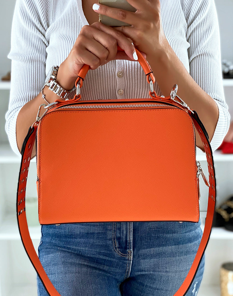 Sac à main orange style cartable à double poche