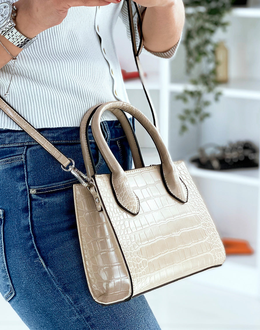 Sac à main petit beige effet croco