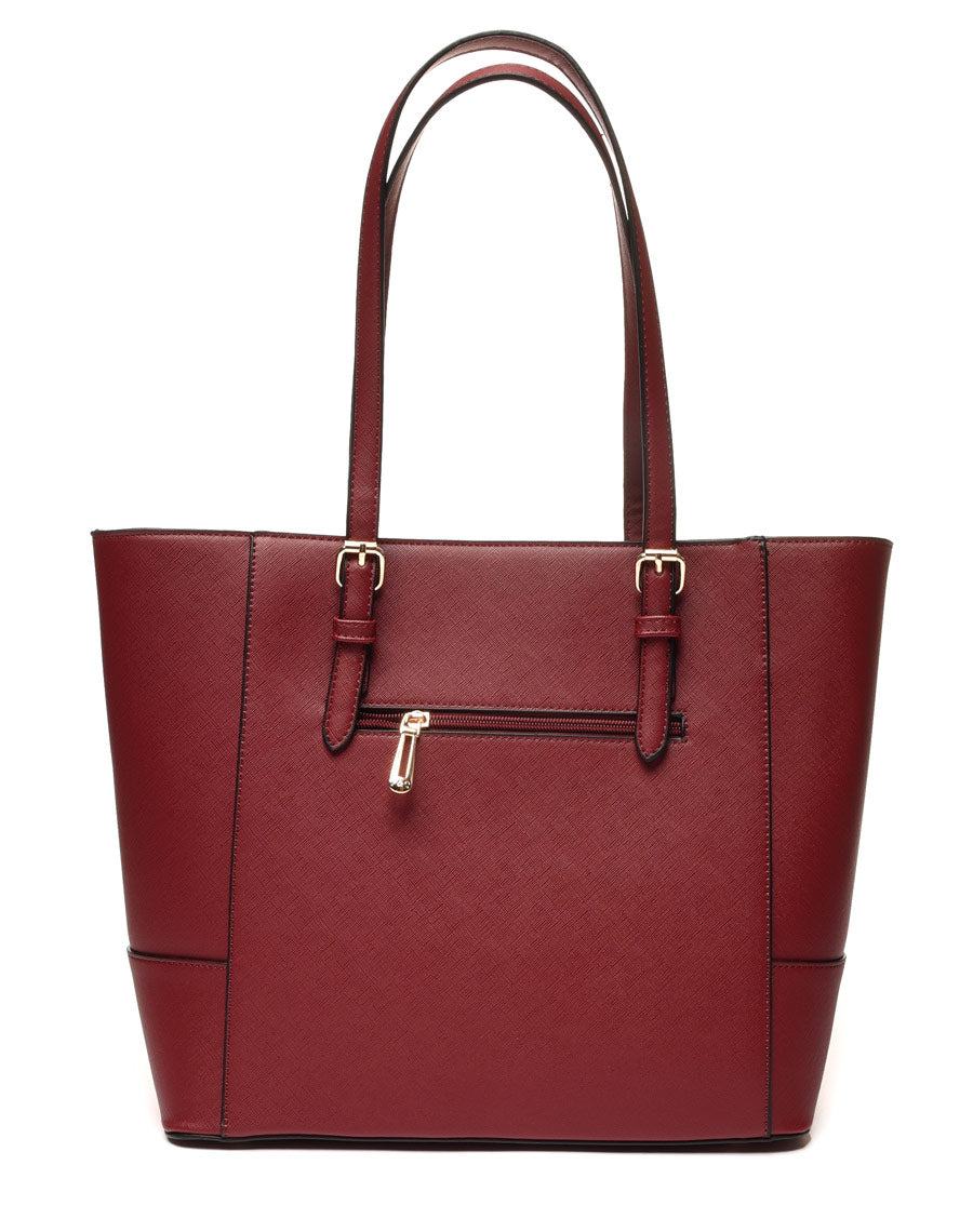 Sac à main à poche zippée bordeaux