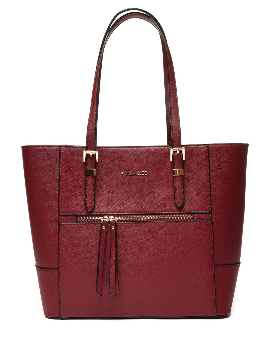 Sac à main à poche zippée bordeaux