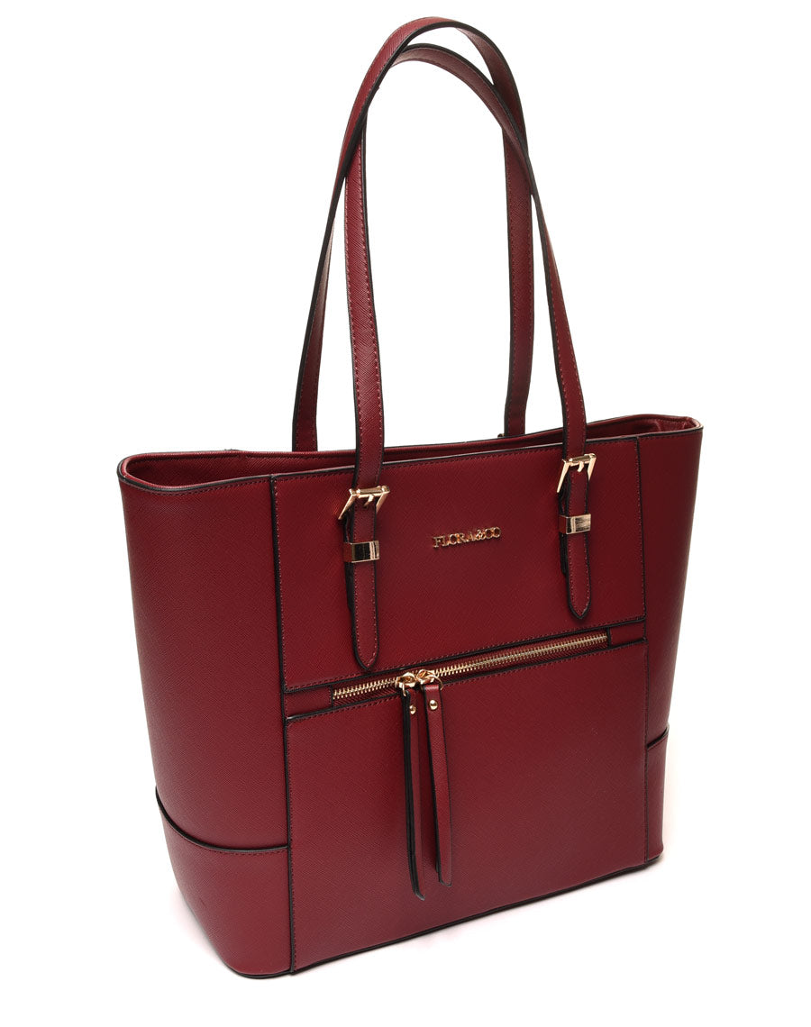 Sac à main à poche zippée bordeaux
