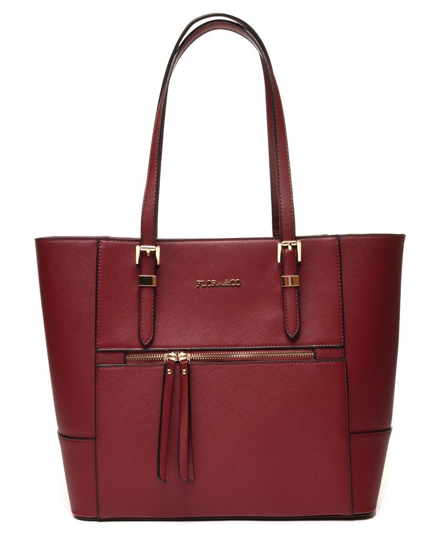 Sac à main à poche zippée bordeaux