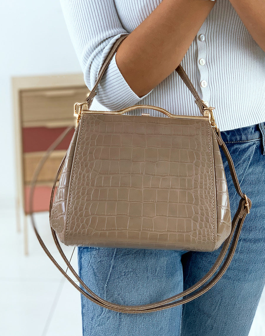 Sac à main rétro style porte-feuille beige