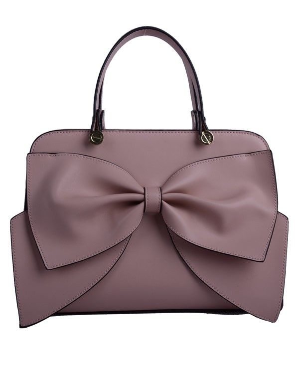 Sac à main rigide rose poudre avec gros noeud à l'avant