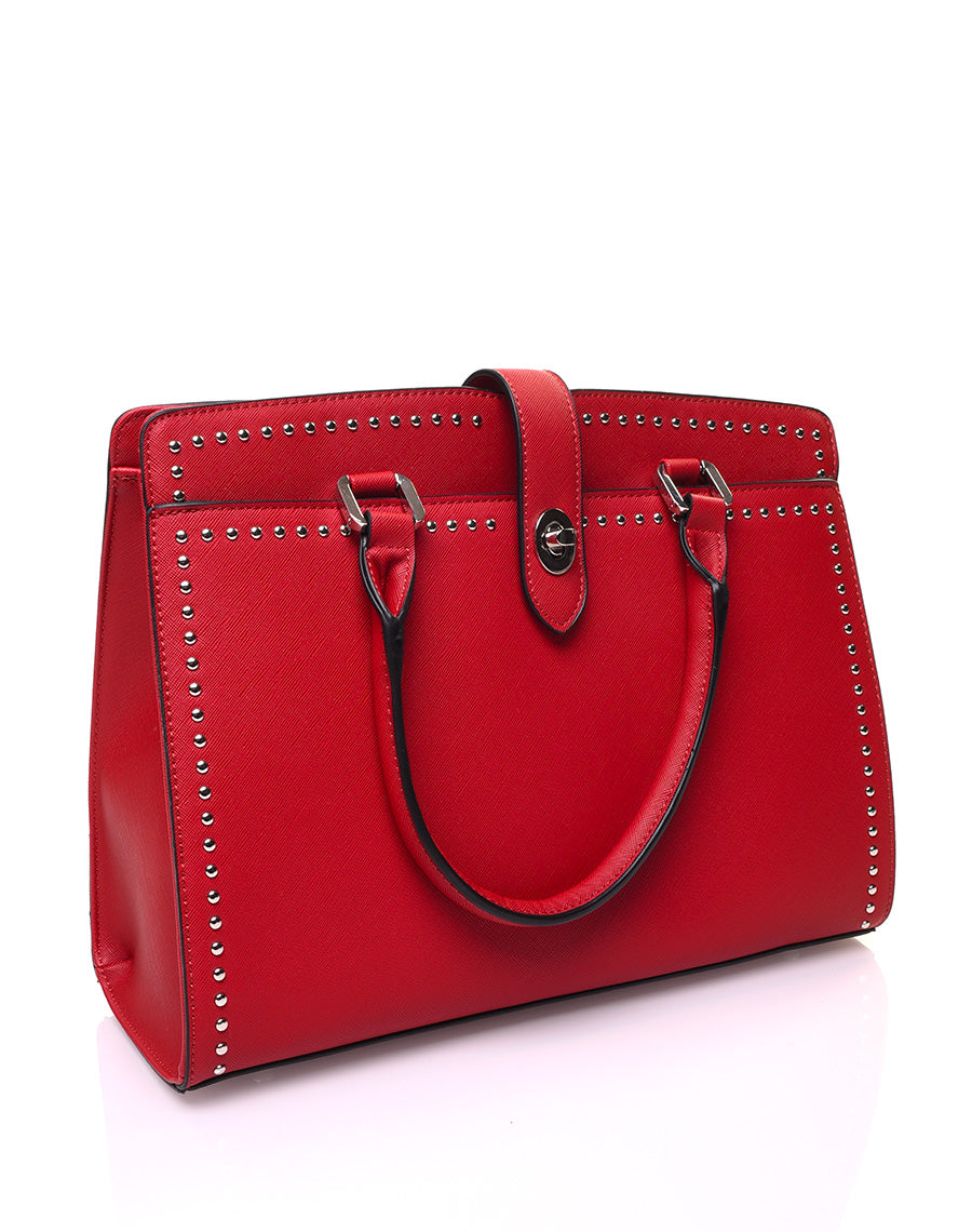 Sac à main rouge perlé de petits clous ronds