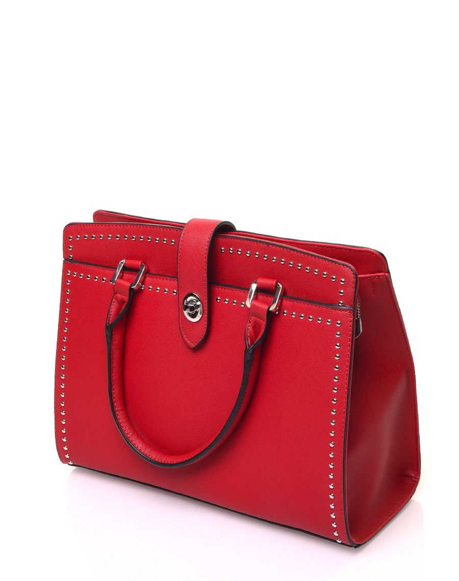 Sac à main rouge perlé de petits clous ronds