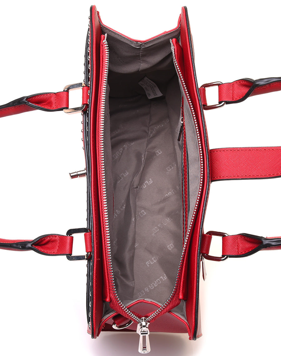 Sac à main rouge perlé de petits clous ronds