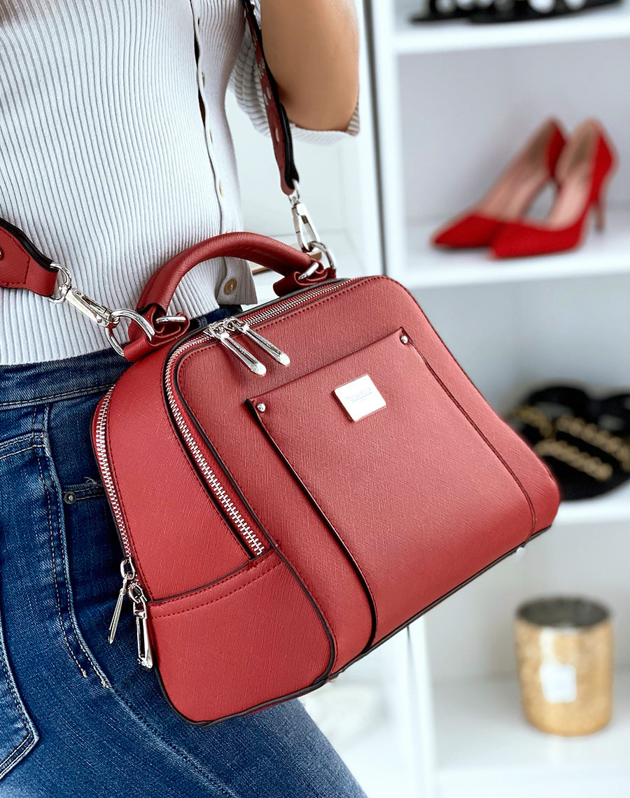 Sac à main rouge style cartable à double poche
