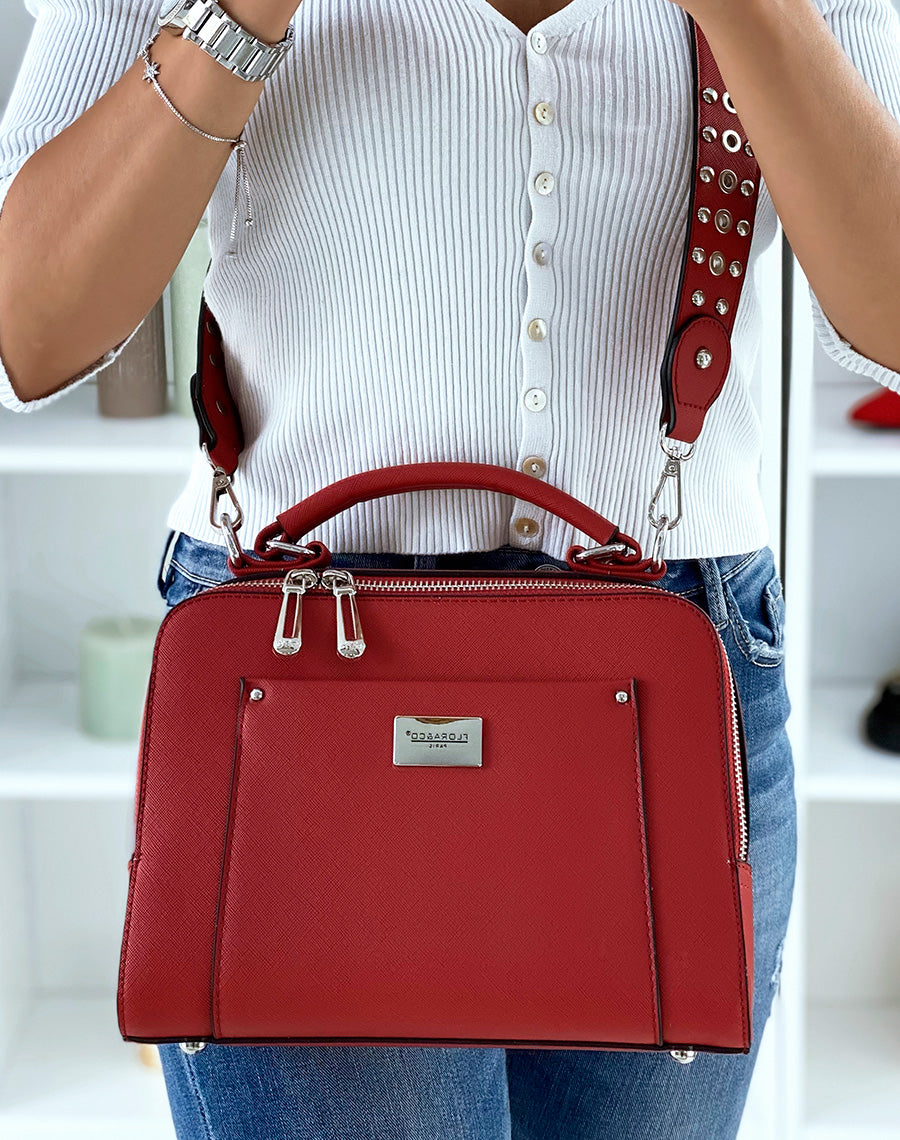 Sac à main rouge style cartable à double poche