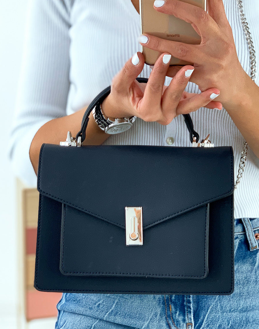 Sac à main style cartable bleu nuit