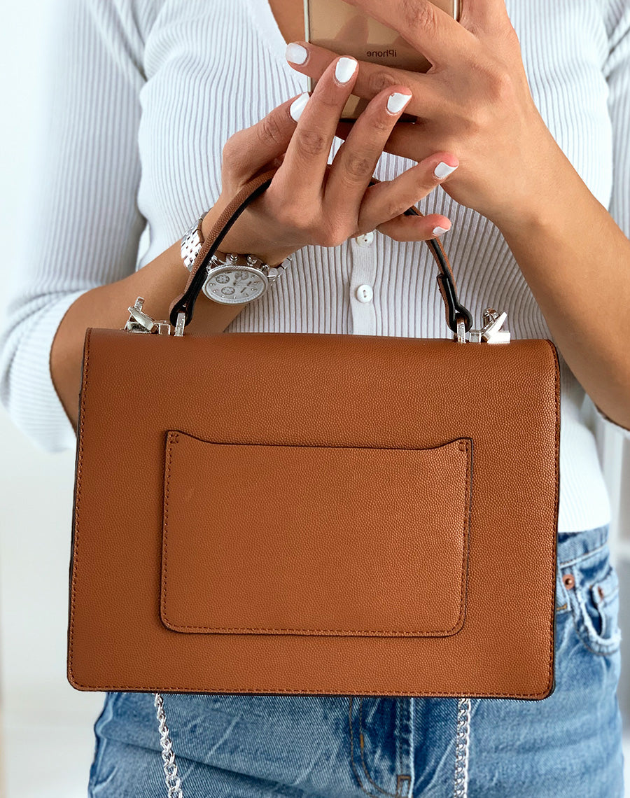 Sac à main style cartable camel