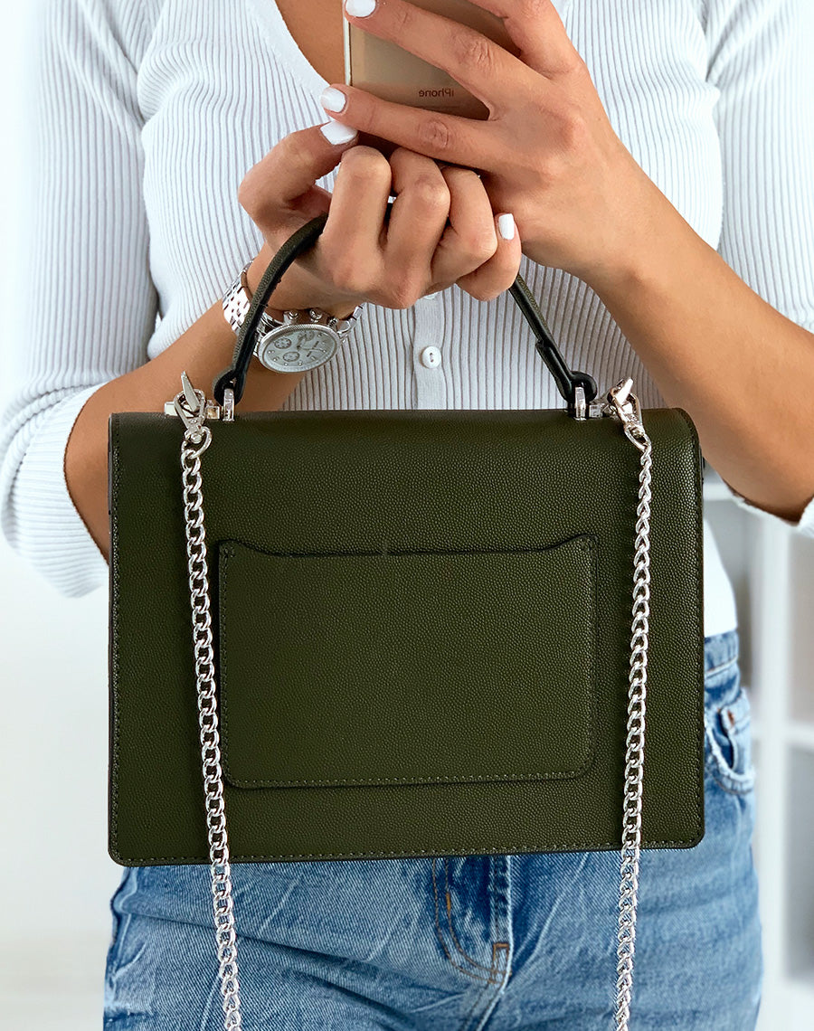 Sac à main style cartable kaki