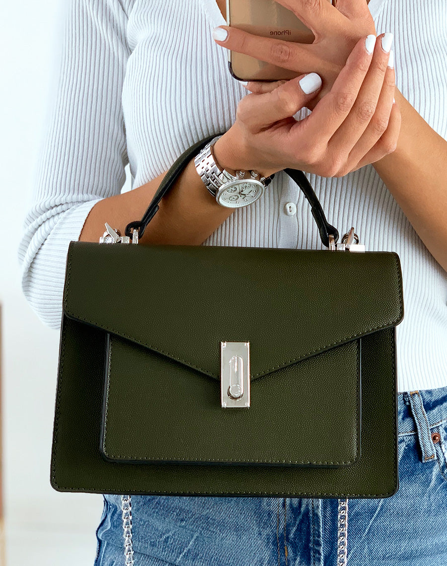 Sac à main style cartable kaki