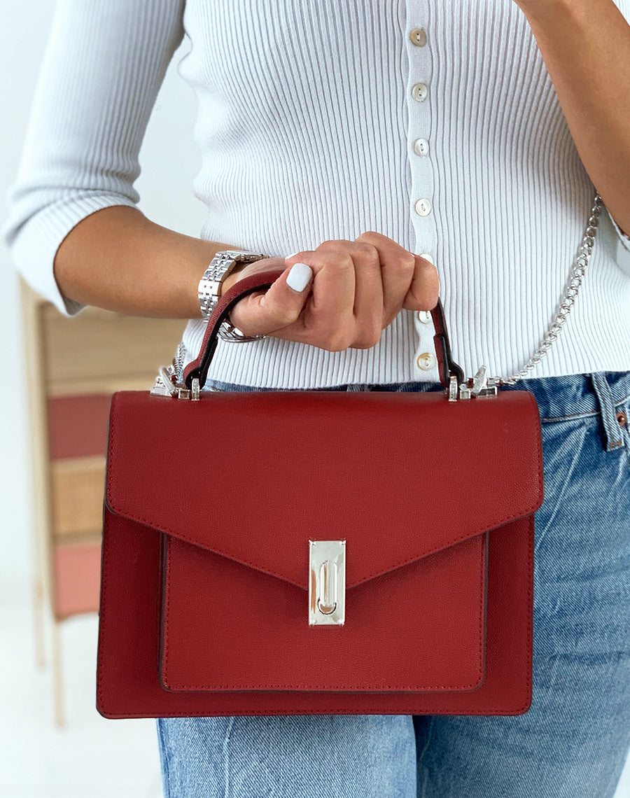 Sac à main style cartable rouge
