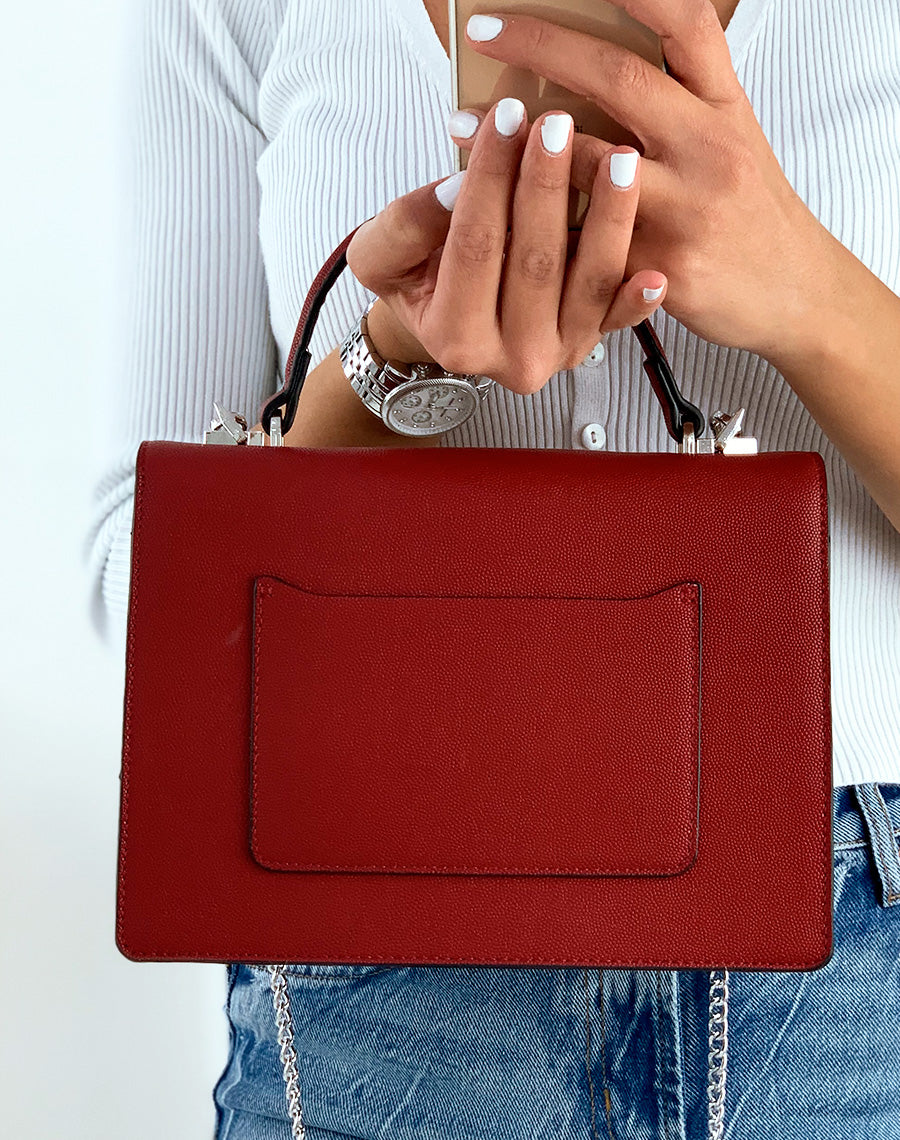 Sac à main style cartable rouge