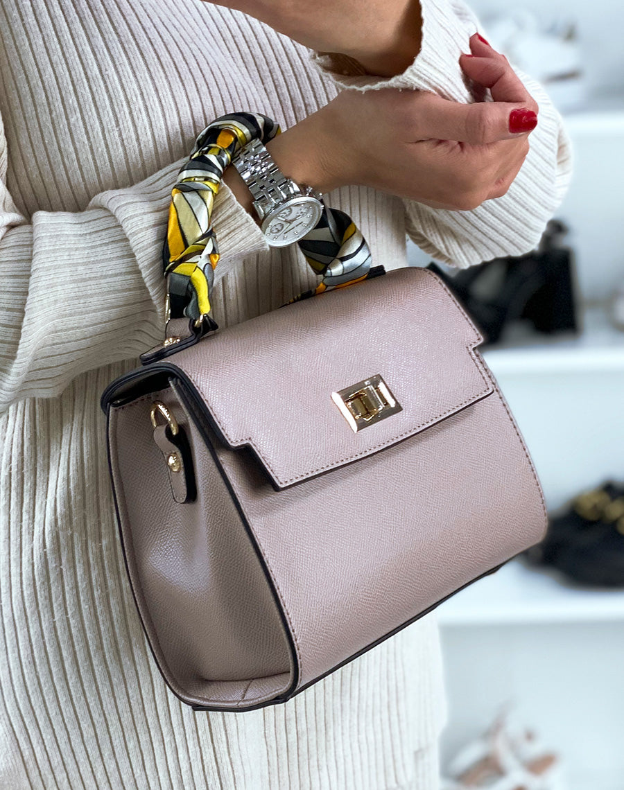 Sac à main taupe avec foulard