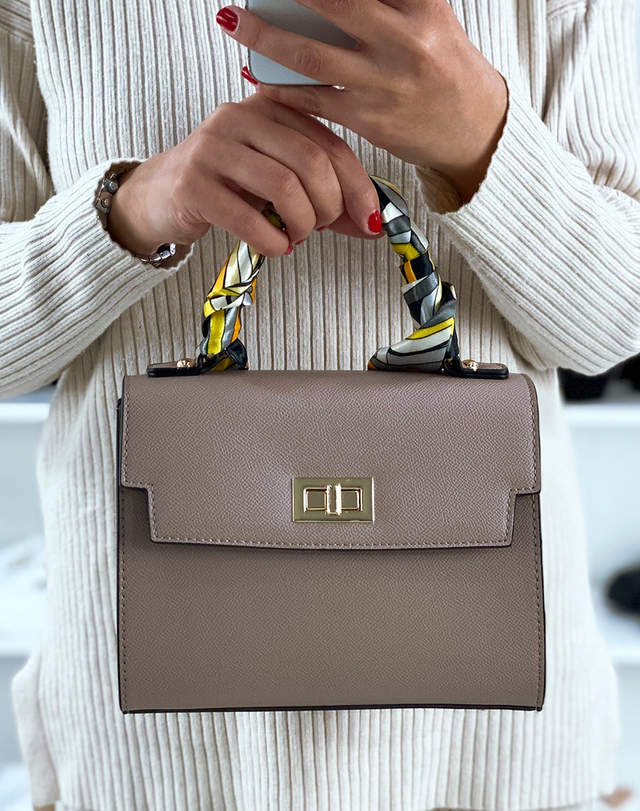 Sac à main taupe avec foulard