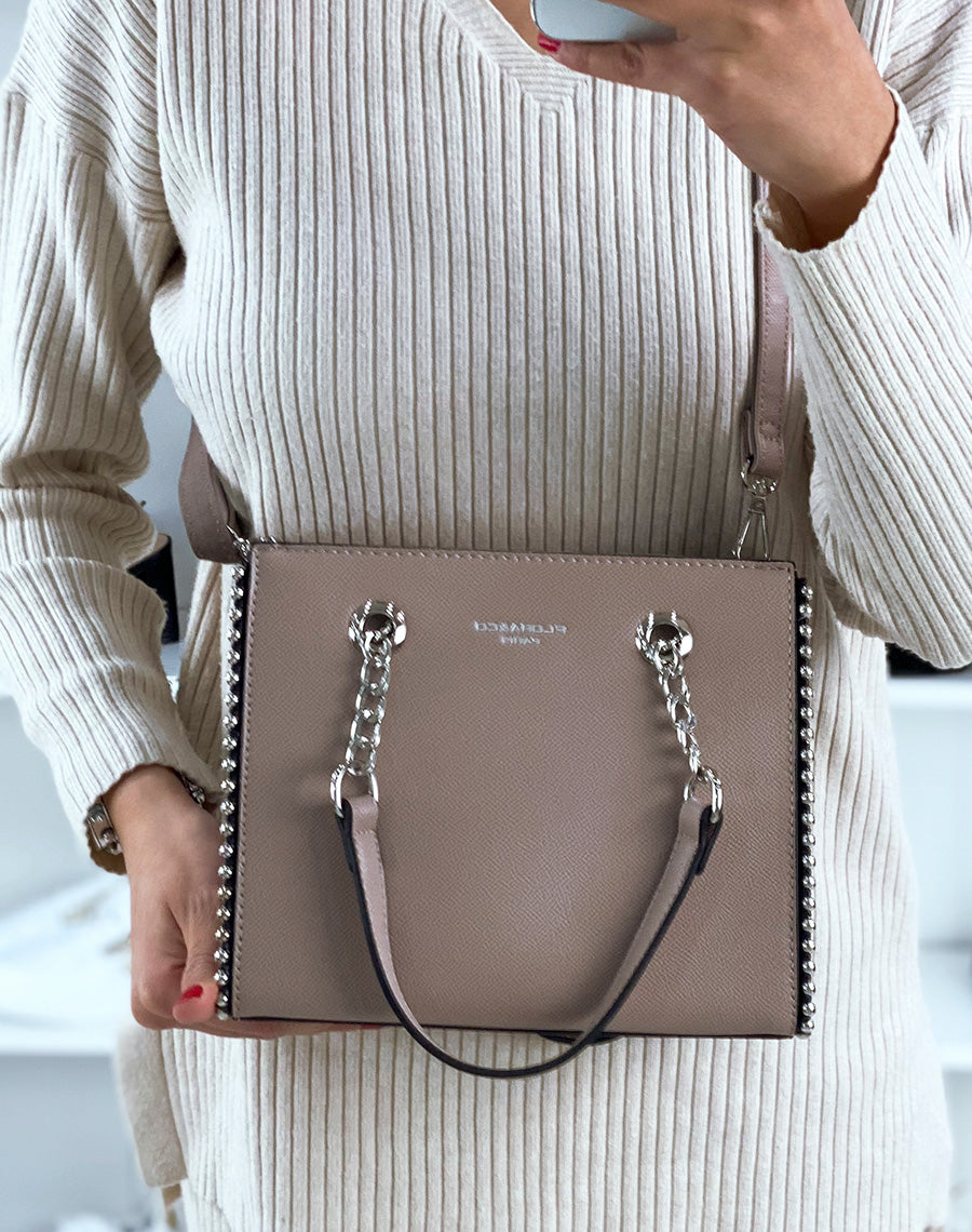 Sac à main taupe clouté
