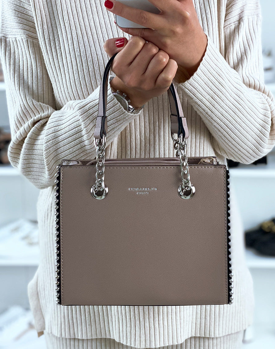 Sac à main taupe clouté