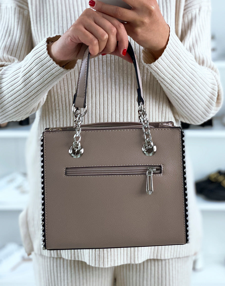 Sac à main taupe clouté