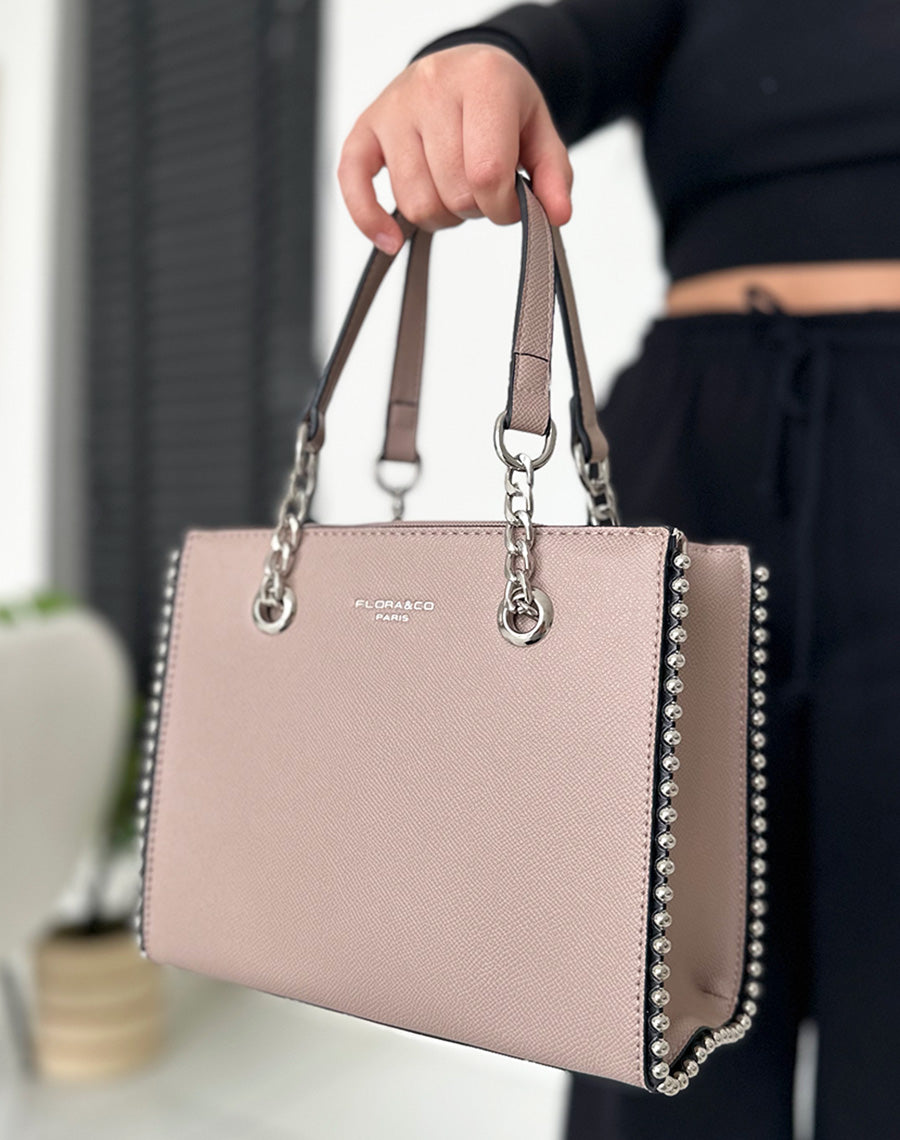 Sac à main taupe clouté