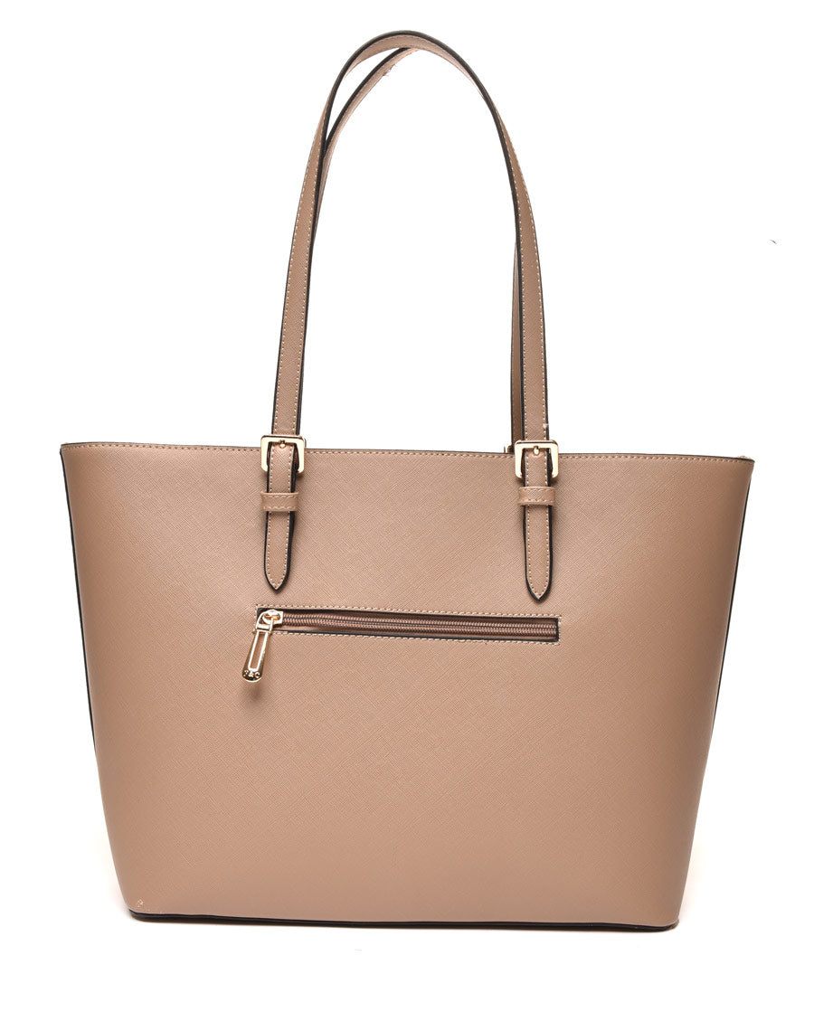 Sac à main taupe poche extérieure pression