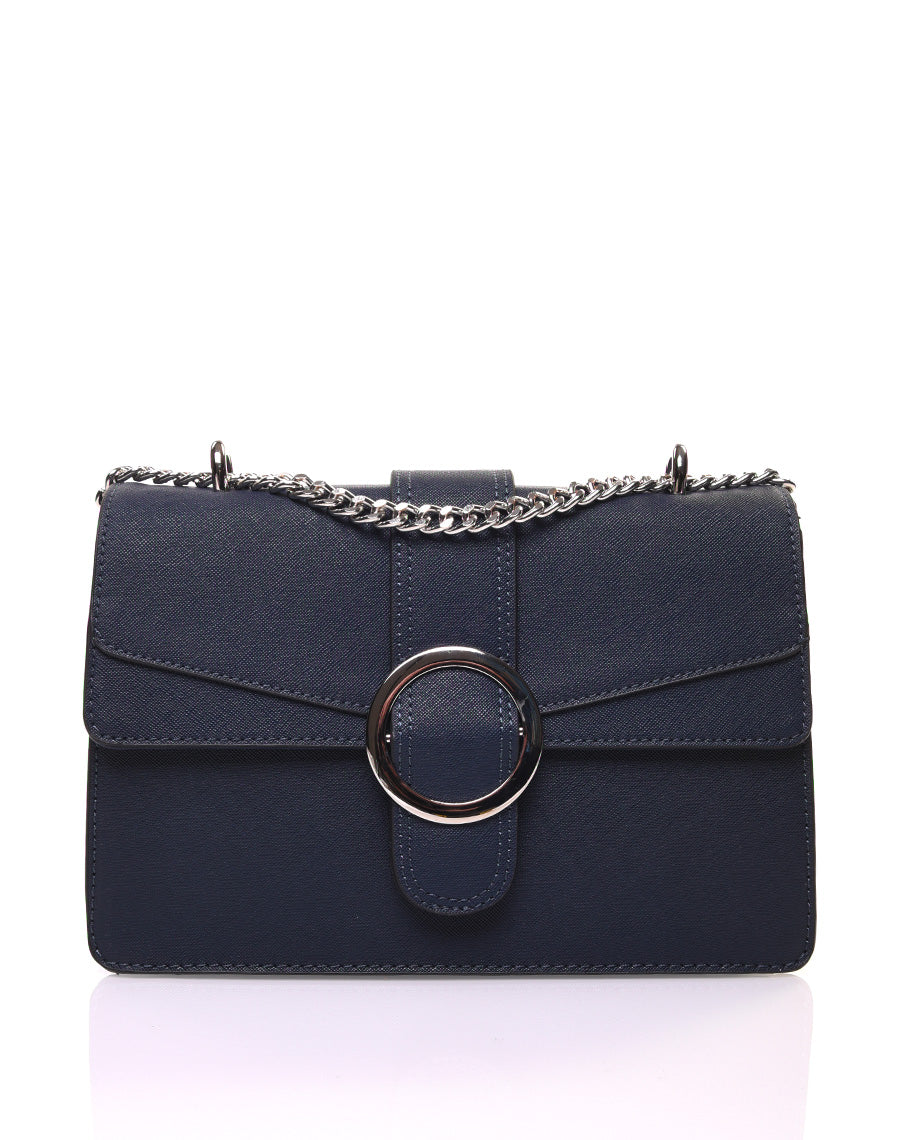 Sac à main texturé bleu marine effet double rabats