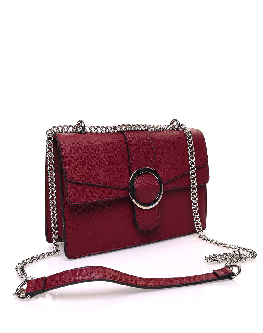 Sac à main texturé bordeaux effet double rabats et boucle argentée