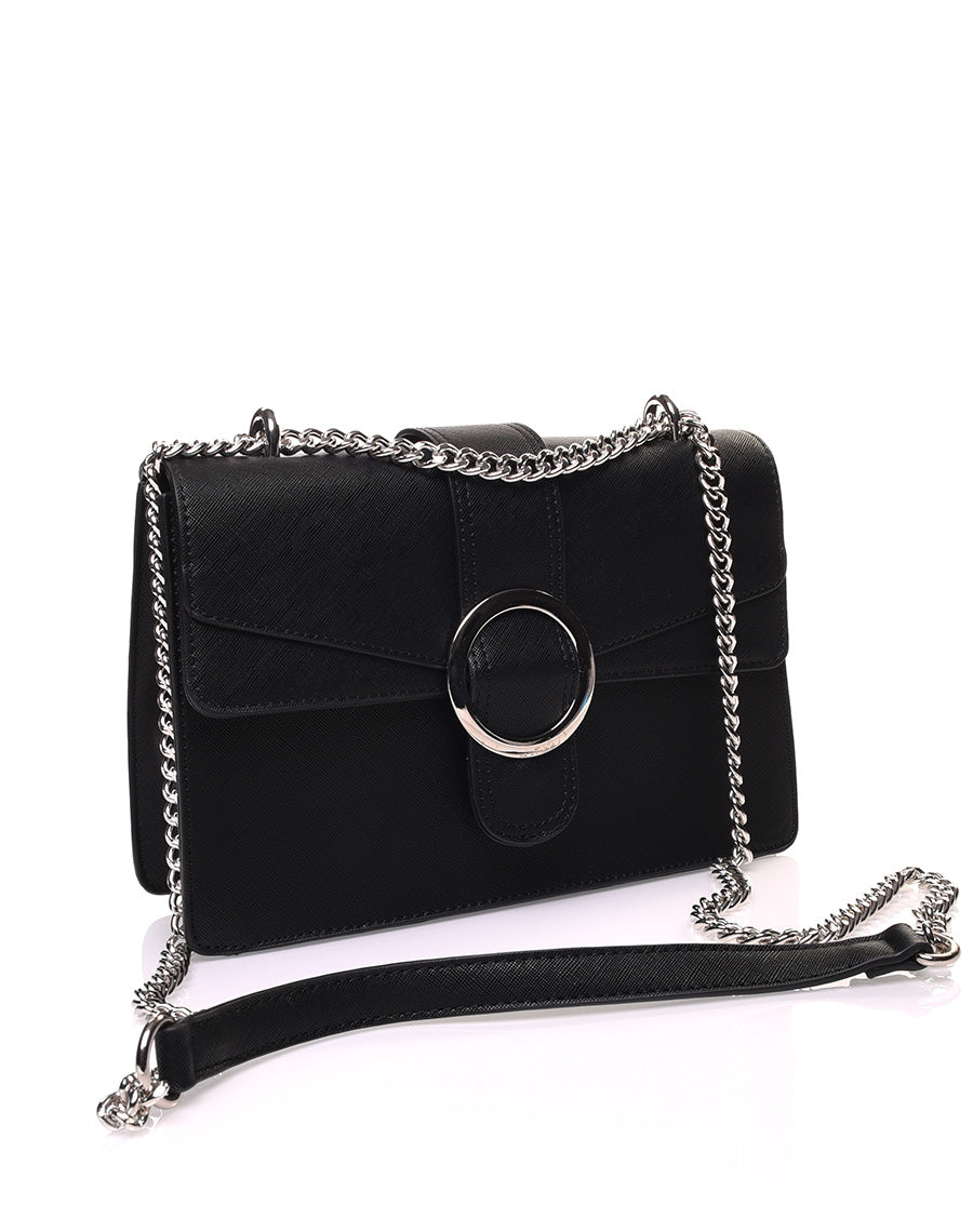 Sac à main texturé noir effet double rabats