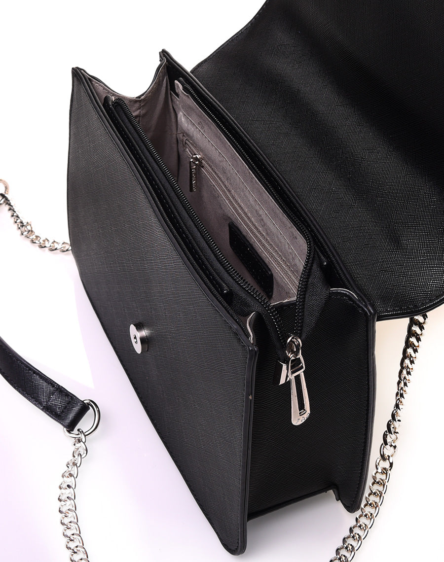 Sac à main texturé noir effet double rabats