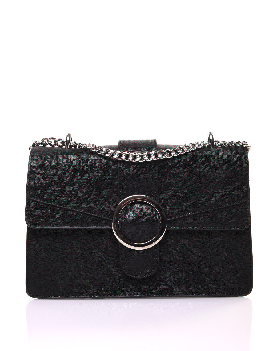 Sac à main texturé noir effet double rabats