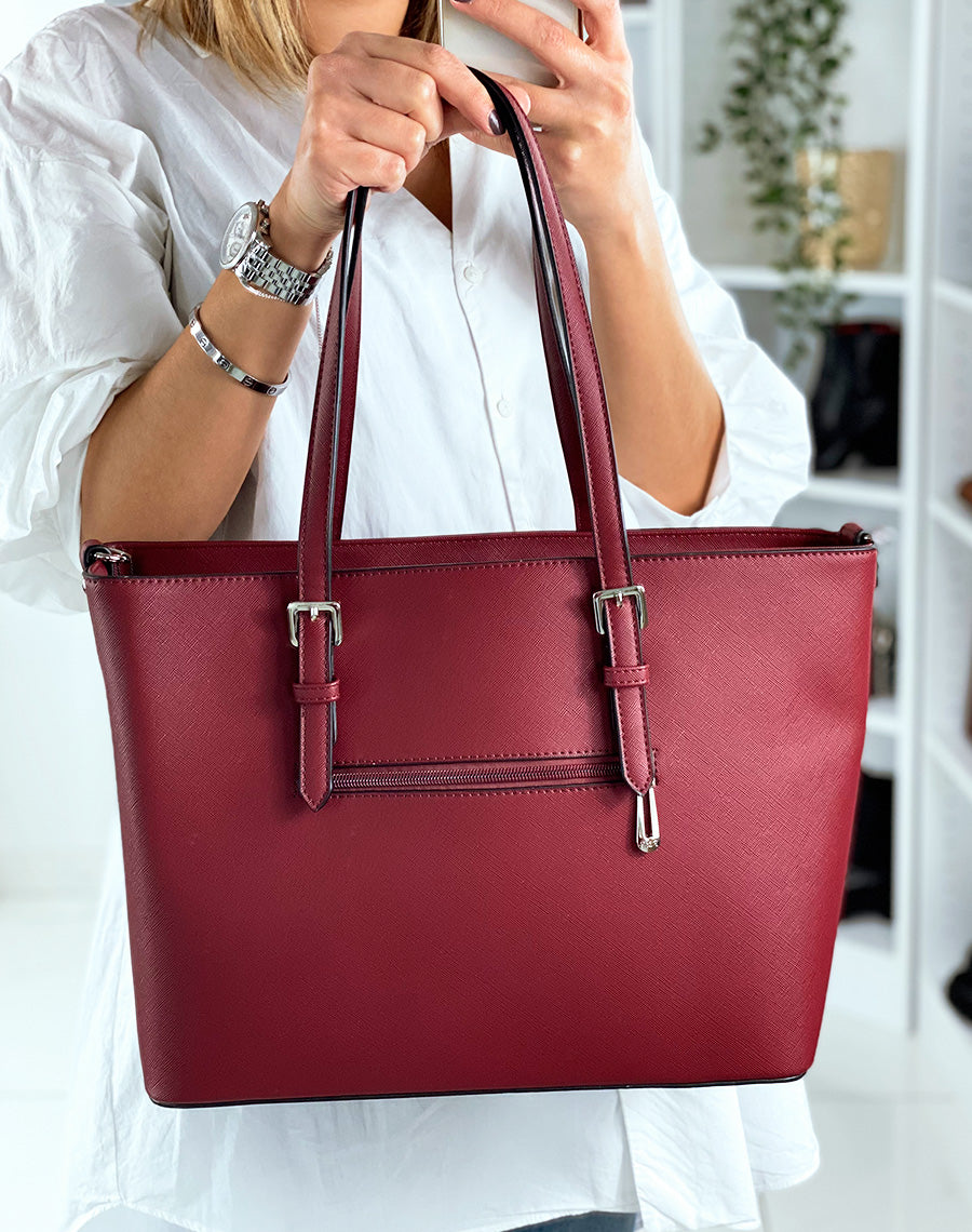 Sac à main type cabas bordeaux en simili cuir